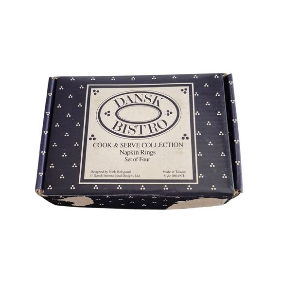 Vtg Dansk Bistro Napkin Rings Christianshavn Blue White Blue Set 4 Original Box - Picture 2 of 8